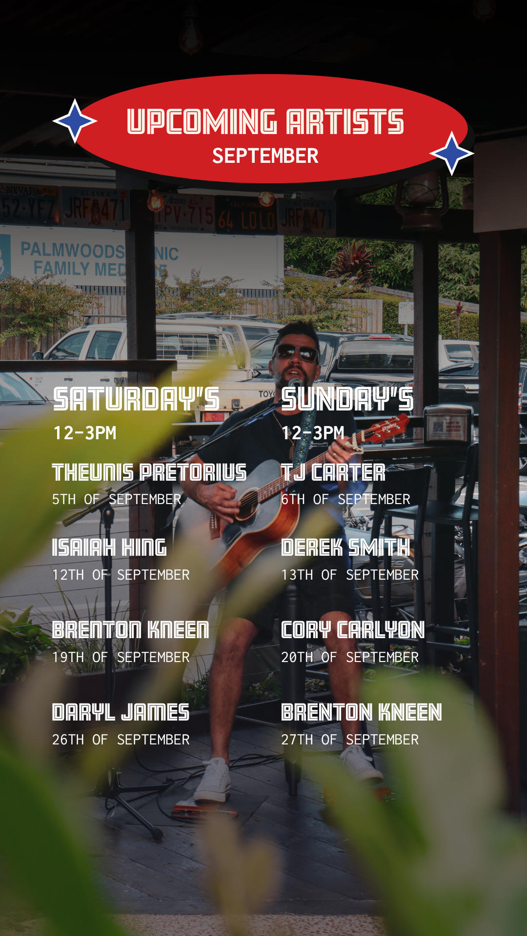 Upcoming live music at Rick's Garage Palmwoods