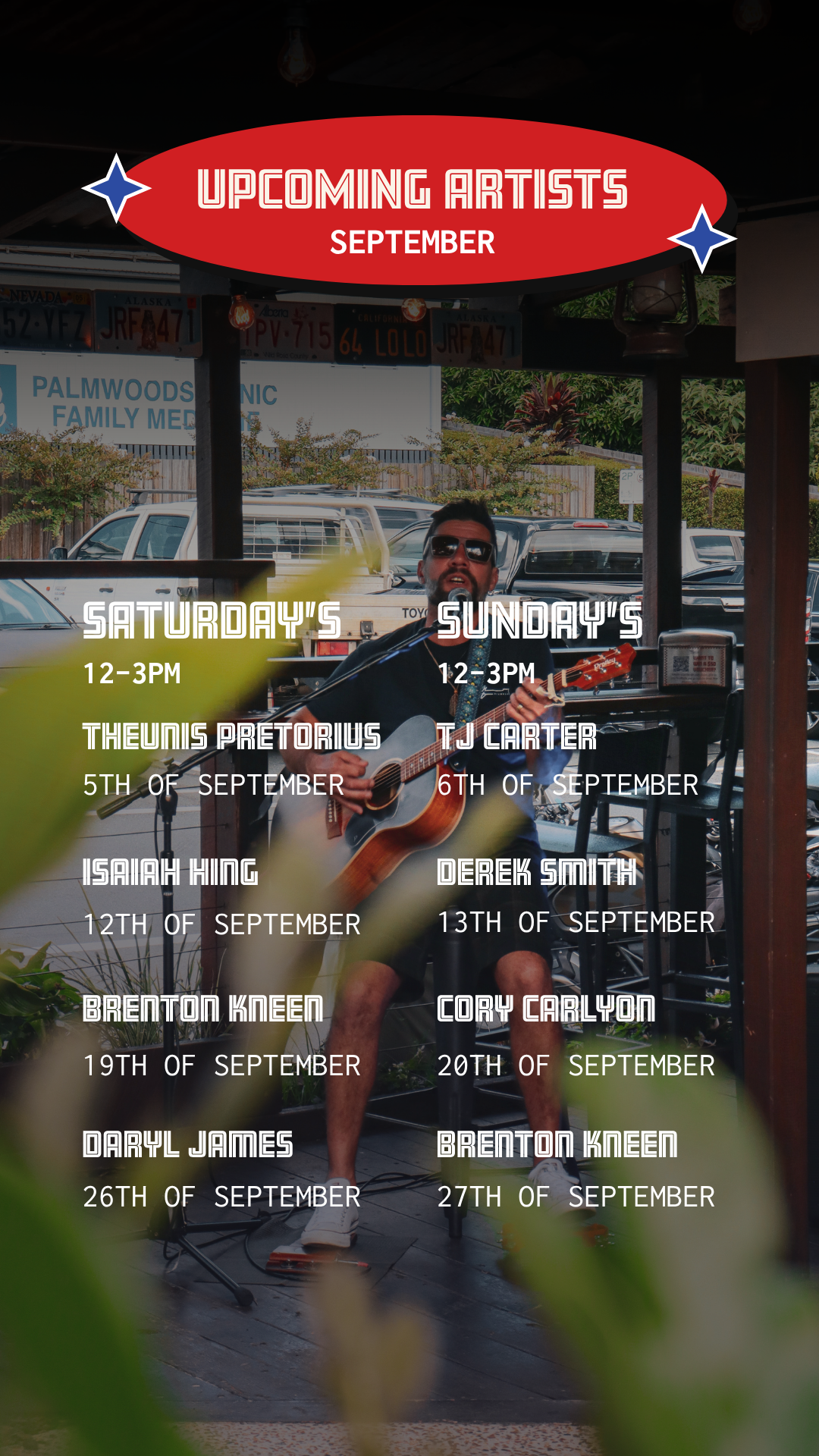 Upcoming live music at Rick's Garage Palmwoods