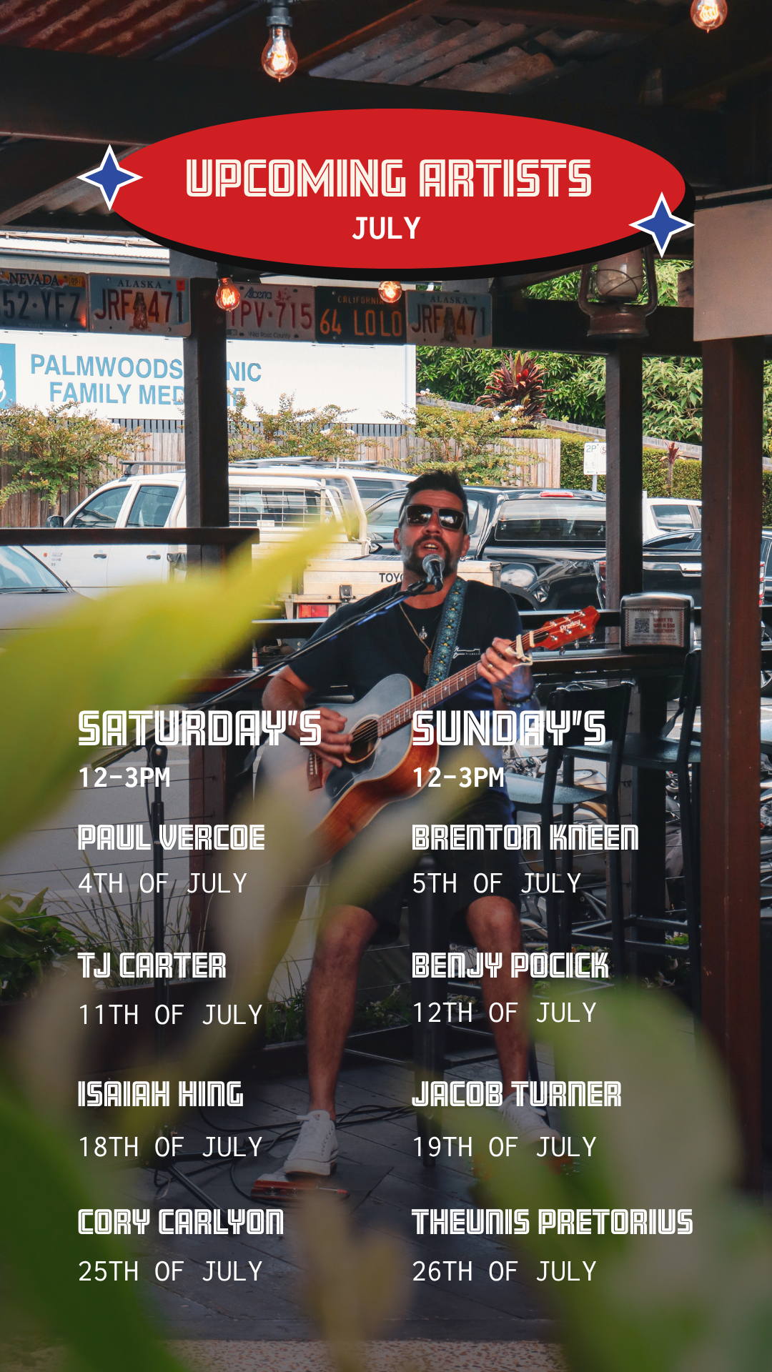 Upcoming live music at Rick's Garage Palmwoods